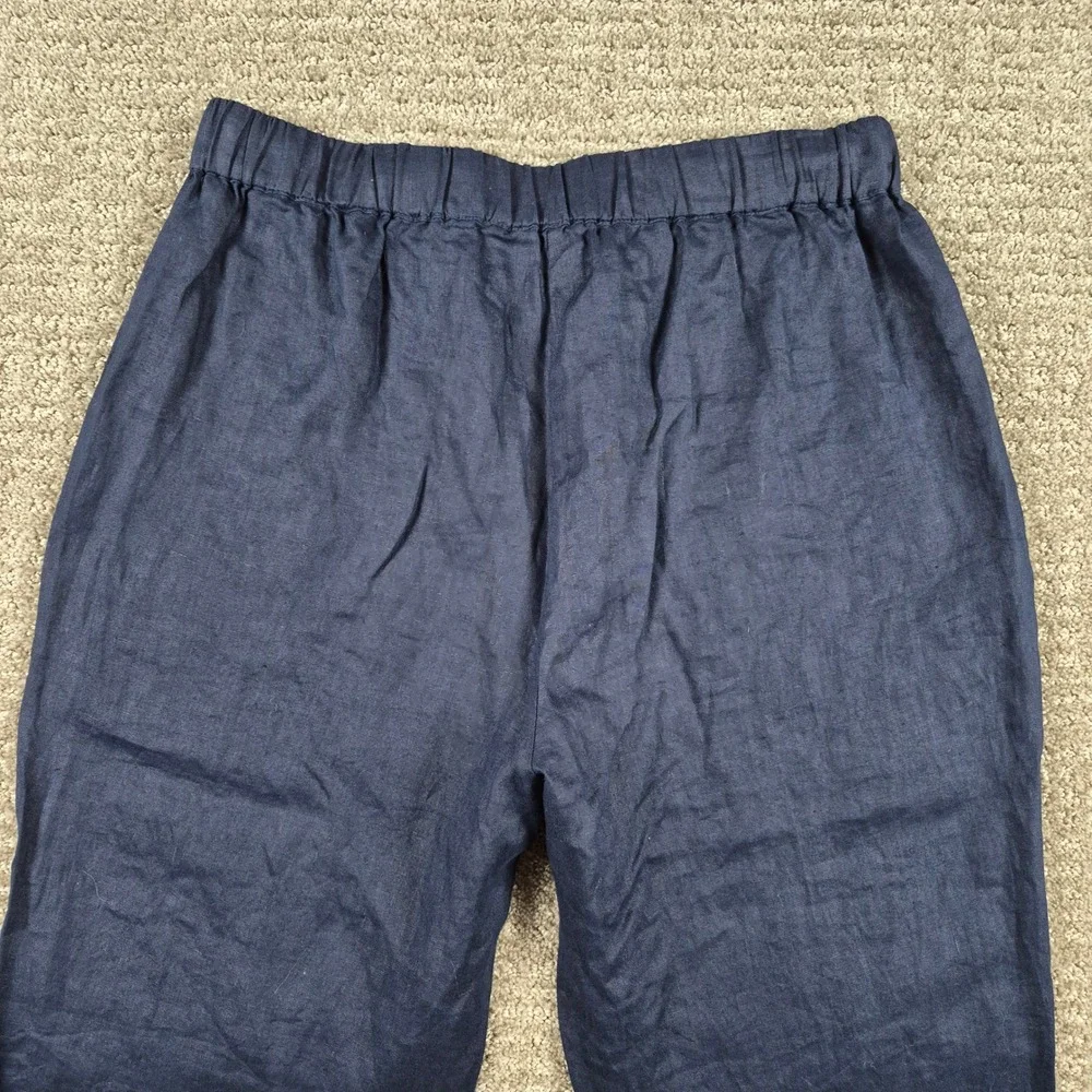 Quince Pants Womens L Blue European Linen Tapered Ankle Deep Navy